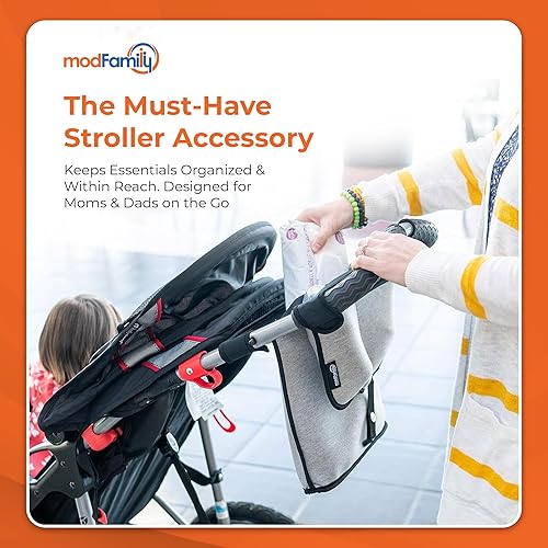 Miniatura 5 de Modfamily - Organizador de cochecito de neopreno con espacio de almacenamiento con cremallera y dos portavasos, se adapta a paraguas y cochecitos