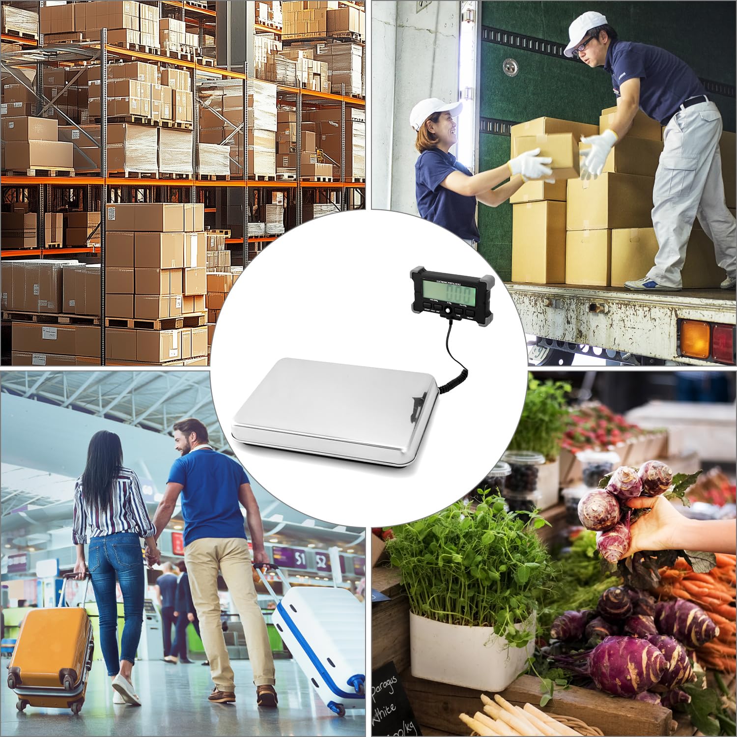 QWORK® Balanza Digital, Balanza de Equipaje 440 lb/200 kg con Función de Tara, Balanza de Plataforma con Pantalla LCD Separada, para Correo, Almacén, Mascotas