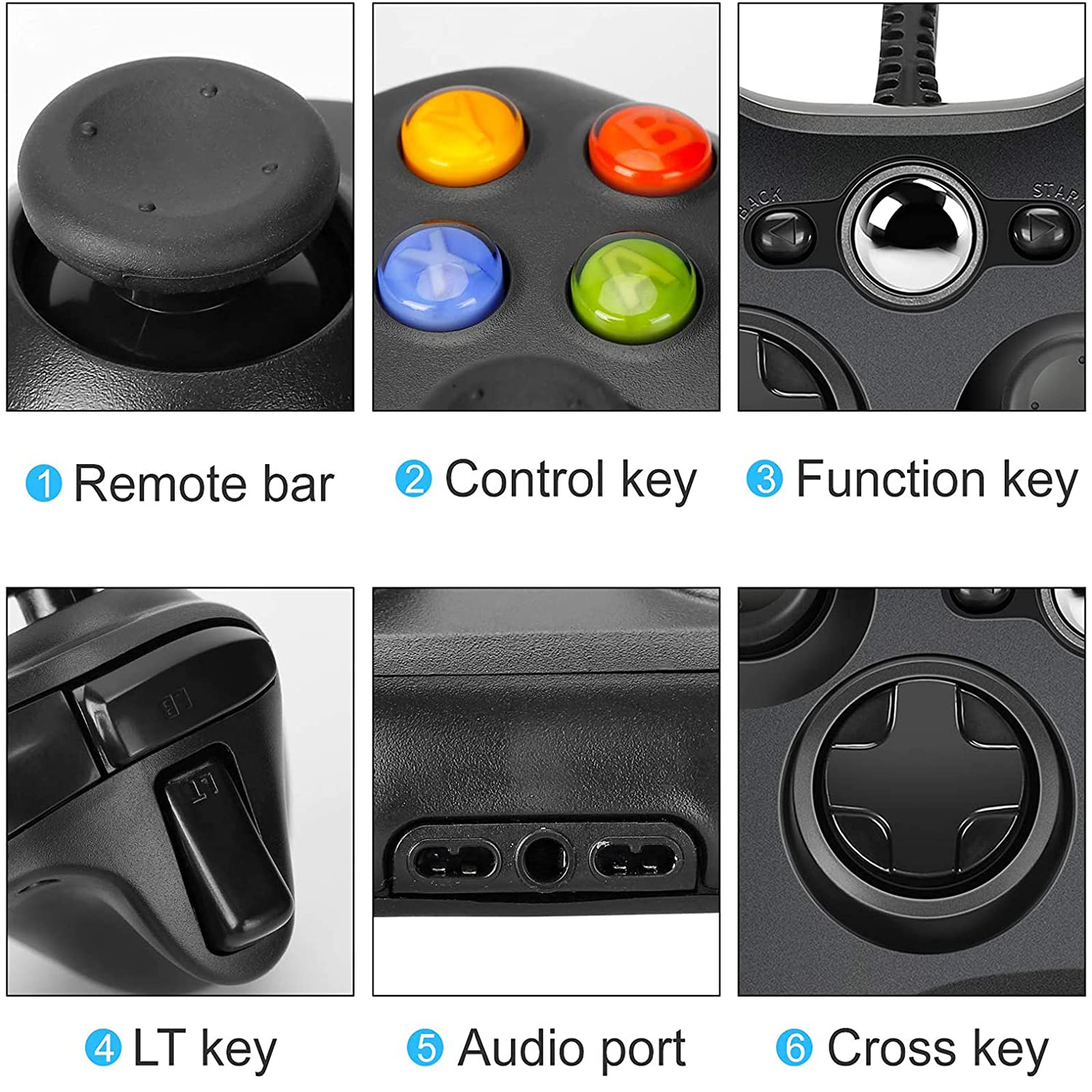 Przewodowy kontroler do Xbox 360, Hovlia USB Game Kontroler PC z ulepszonym joystick kompatybilny z Microsoft Xbox 360 i Slim/PC Windows 10/8/7 (czarny)