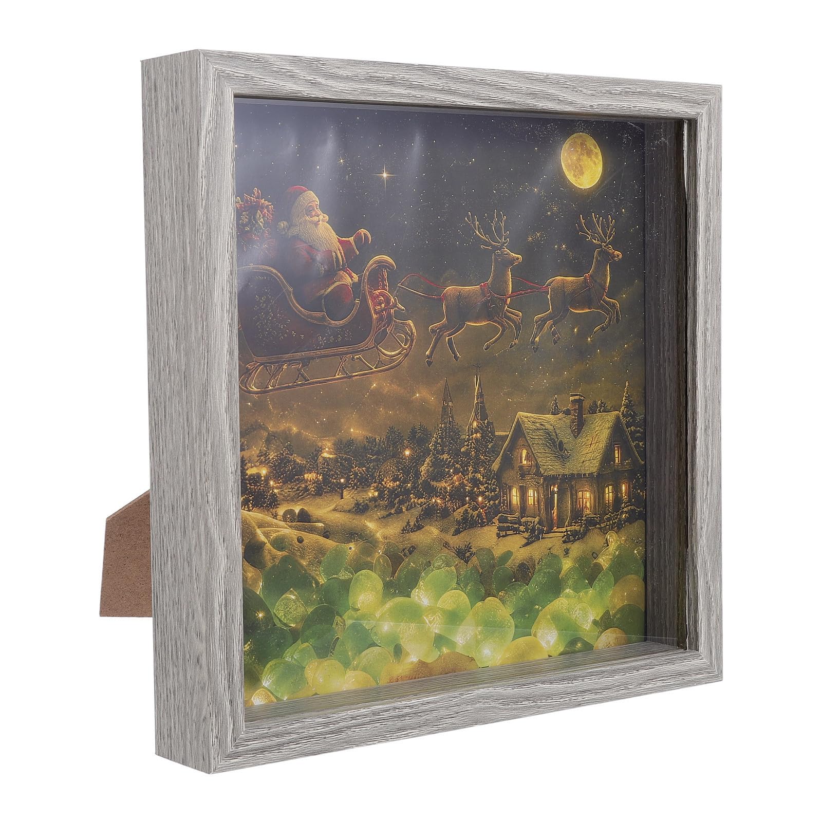 TEHAUX Weihnachtsdekorativer Fotorahmen mit LED Licht, Schneemann | Kristallglas Front, Warmes Leuchten, für Schlafzimmer und Kamin, Festliche Wand oder Tischdekoration