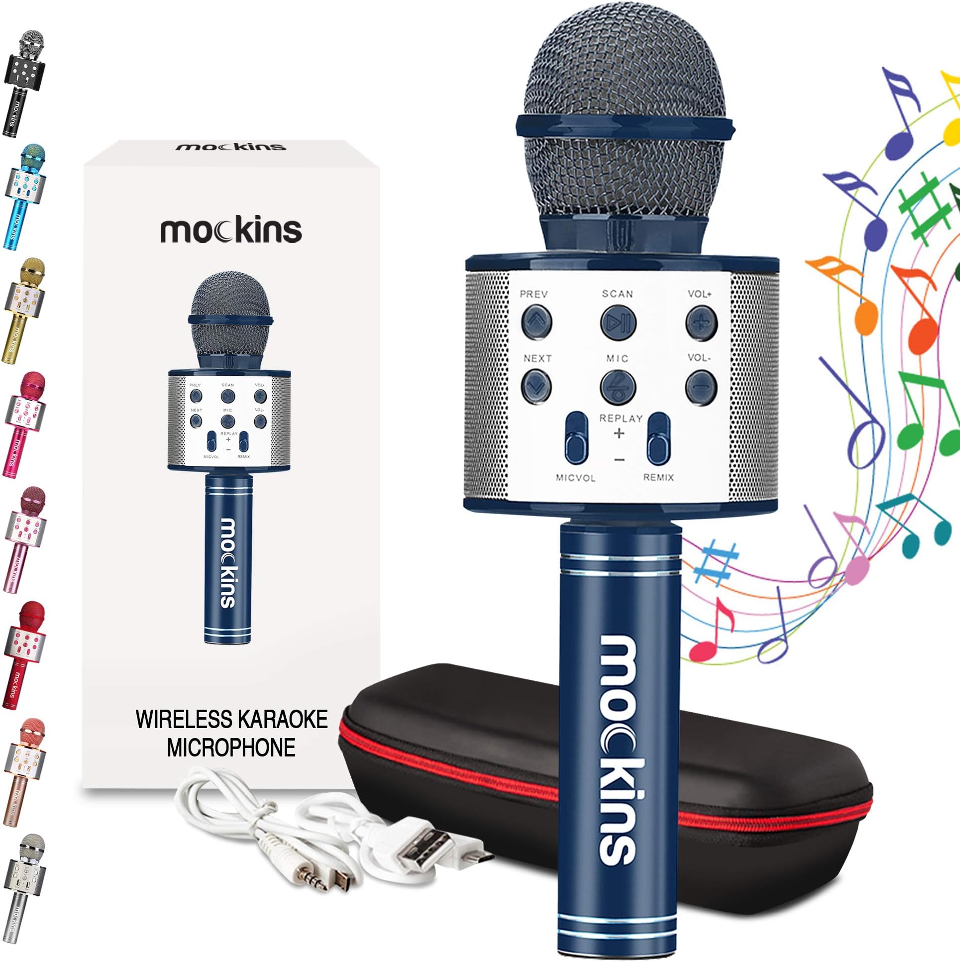 MockinsWireless Bluetooth Handheld Karaoke Microphone with Built in Bluetooth Speaker All-in-One Karaoke Machine | Compatible with Android & iOS iPhone - Navy Color