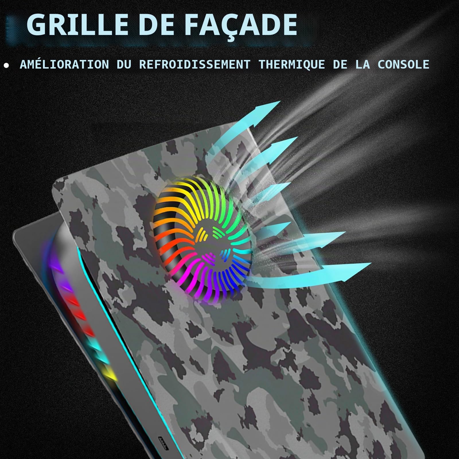 Megadream Façades de Rechange pour PS5 avec évents de Refroidissement - Anti-Rayures, Anti-poussière avec lumières RVB (Camouflage)