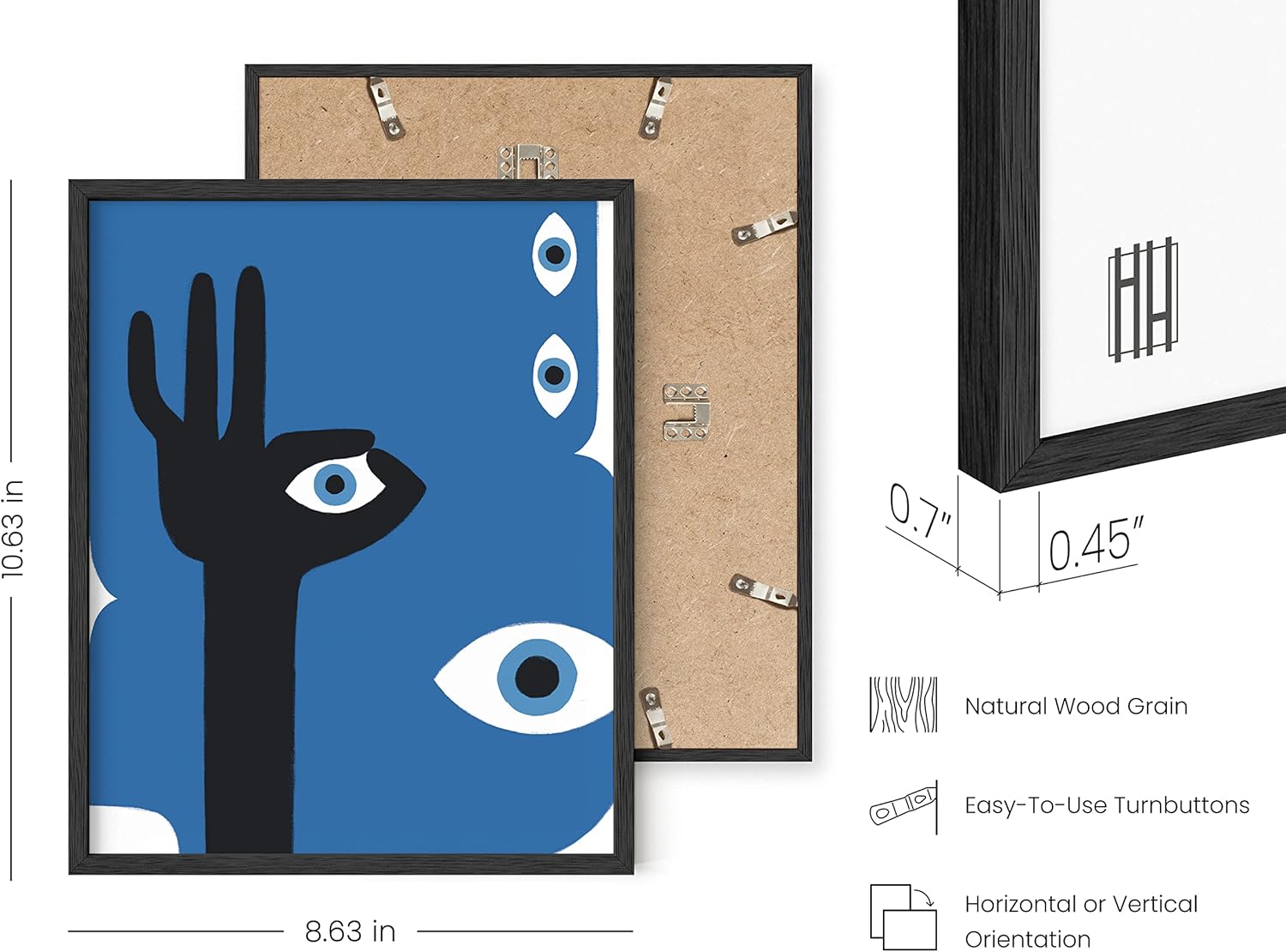 HAUS AND HUES Gallery Wall Art Set of 6 - Vintage, Abstract, Boho, Nature, Coastal and Aesthetic Posters for Room Decor (Evil Eye, 8x10, Black Framed)