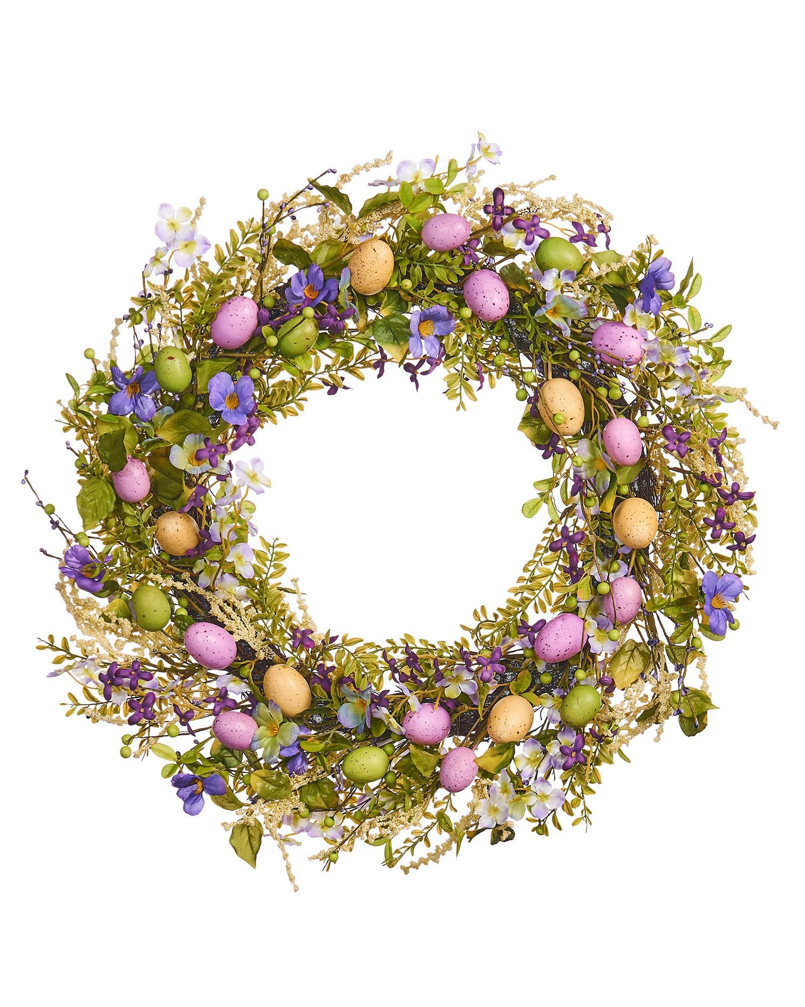 Werchristmas Purple Spring Door Wreath With Artificial Flowers & Eggs, 28 Inches