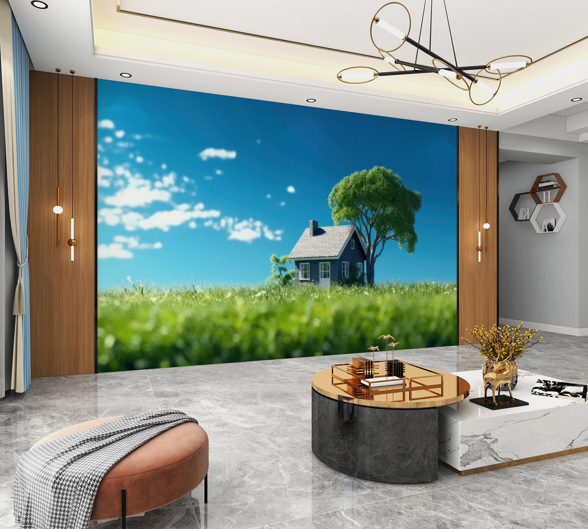 Carta Da Parati Prato 250x175 cm Fotomurali Non Tessuto Effetto 3D Campagna Paesaggio Decorazione Poster Arte Murale per Soggiorno Camera Letto Sala Ufficio F-282