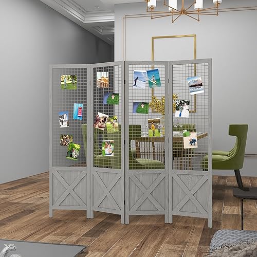 Miniatura 7 de HOMCOM Divisor de habitación de 4 paneles, 4.7 pies de alto, pantallas de privacidad plegables portátiles de madera para interiores, divisor de