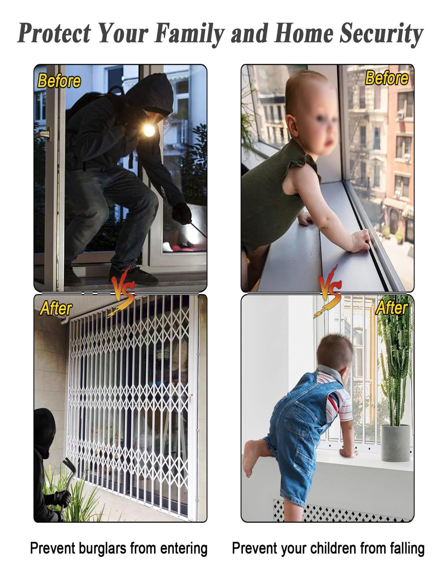 Cubierta telescópica para barandilla de ventana, protección antirrobo de aleación de aluminio con cerradura y llaves, pantalla horizontal de prevención de robo para habitaciones de niños (35.1 x 39