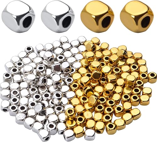 Miniatura 8 de BronaGrand 200 cuentas espaciadoras cuadradas de plata envejecida, cuentas lisas de aleación, cuentas sueltas para pulseras, collares, manualidades,