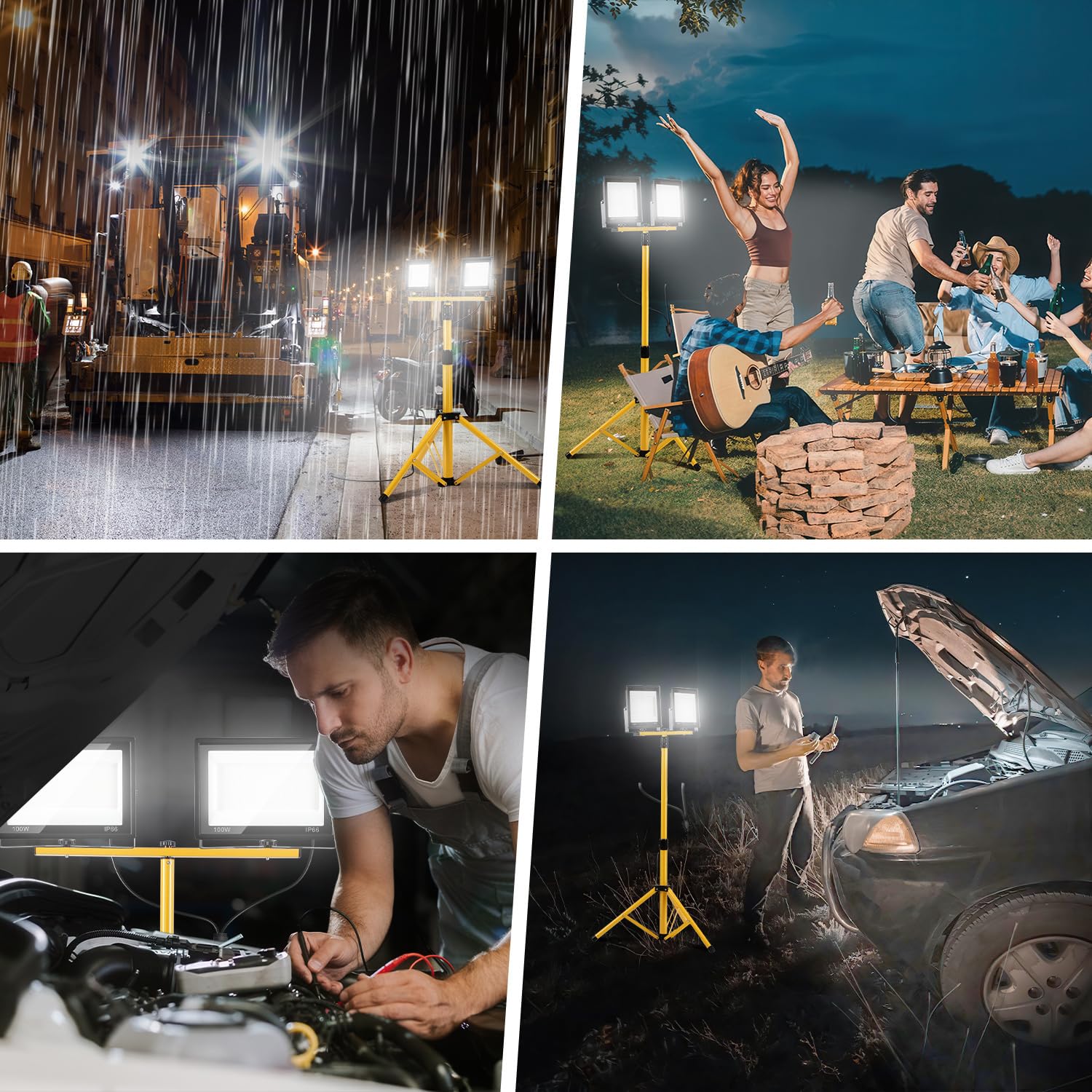 4x100W Baustrahler LED mit Stativ IP66 LED Baustrahler Höhenverstellbar & Drehbar Baustellenlampe mit 3m Kabel Stecker,Baulampe wartungsfrei für Baustelle,Werkstatt,Garten