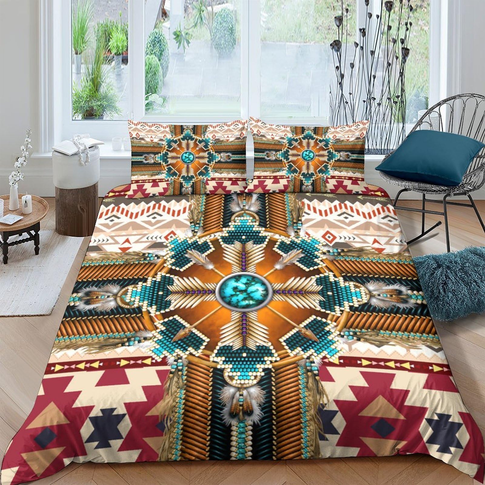 Ctjqhvkz Style-8 3D Printed Boho Geometric Fitted Sheet Microfiber Soft Aztec Tribal Mattress Cover Bedroom Decor Anti-Slip Machine Washable Single（135X200cm）