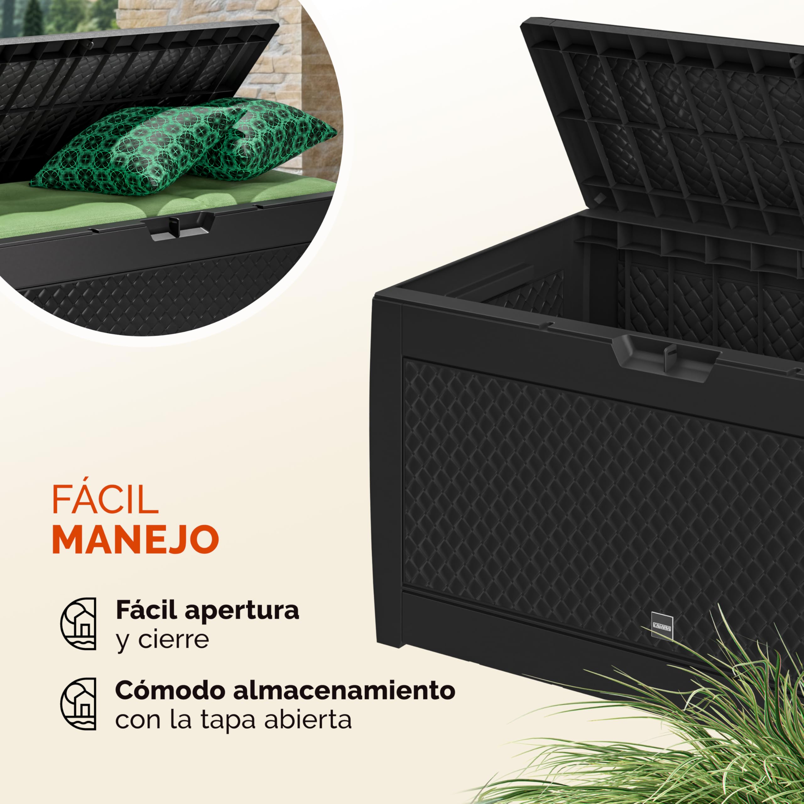 CASARIA® Arcón Jardín Exterior Baúl Almacenaje 310L con 4 Ruedas Asas Resistente Intemperie Rayos UV Caja Cojines 119x48x60cm Antracita