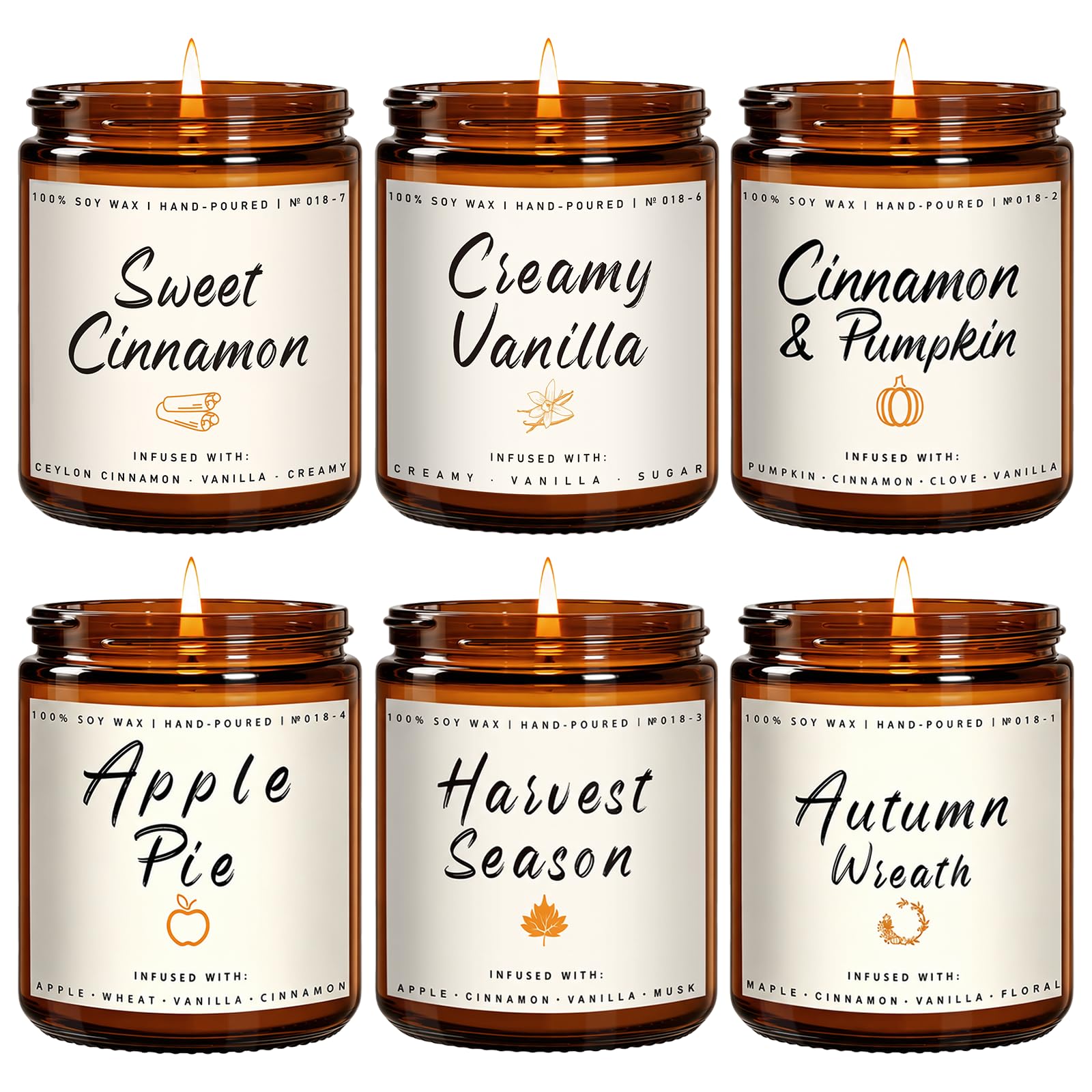 Auelife Fall Candles, 6 Pack Scented Candle Set, 42 oz Holiday Soy Candles, Candle Gifts…