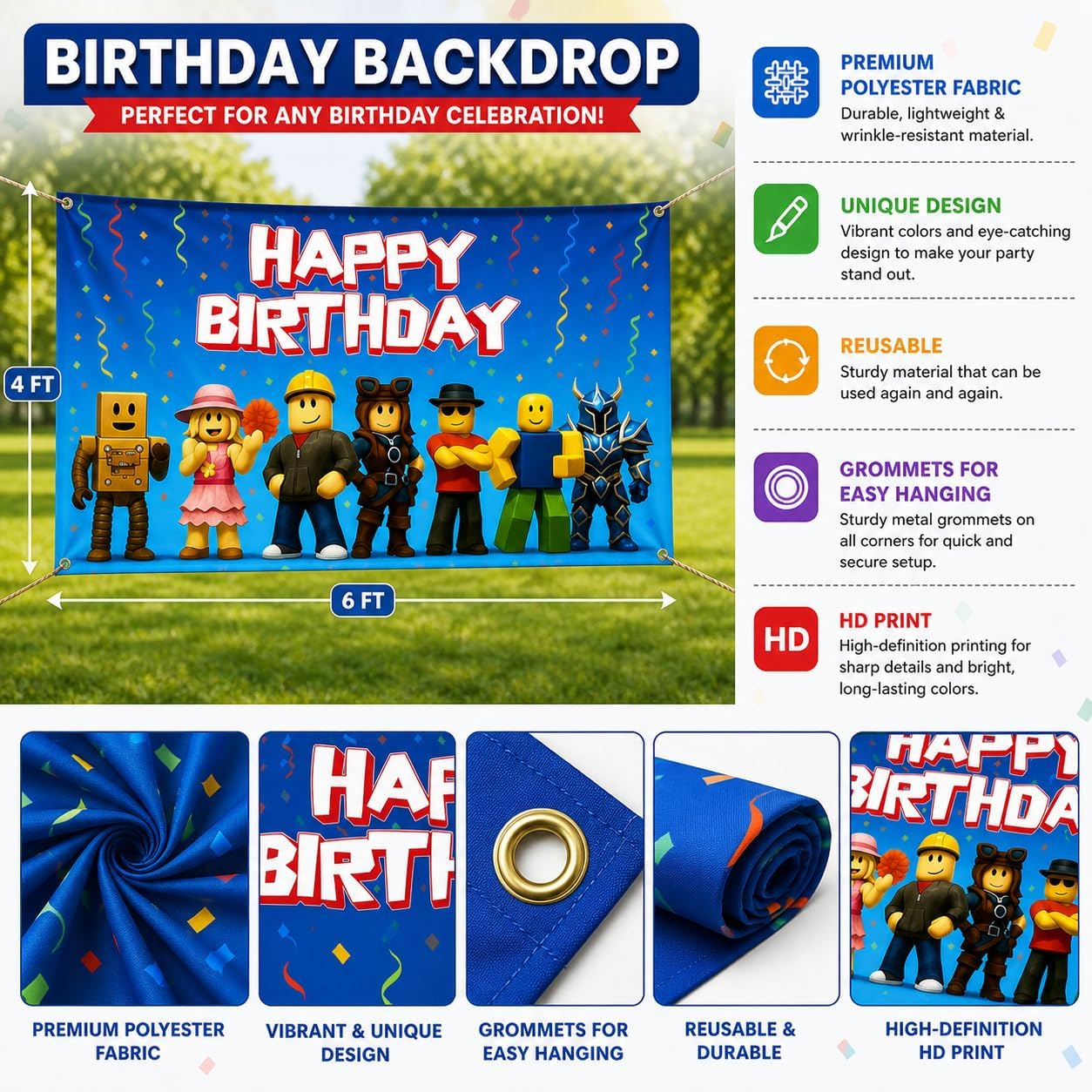 Video Game Birthday Decorations Happy Birthday Banner for Boys 6x4ft Gaming Backdrop Gaming Birthday Party Decorations Video Game Backdrop for Kids Game Boys Birthday Party Decorations