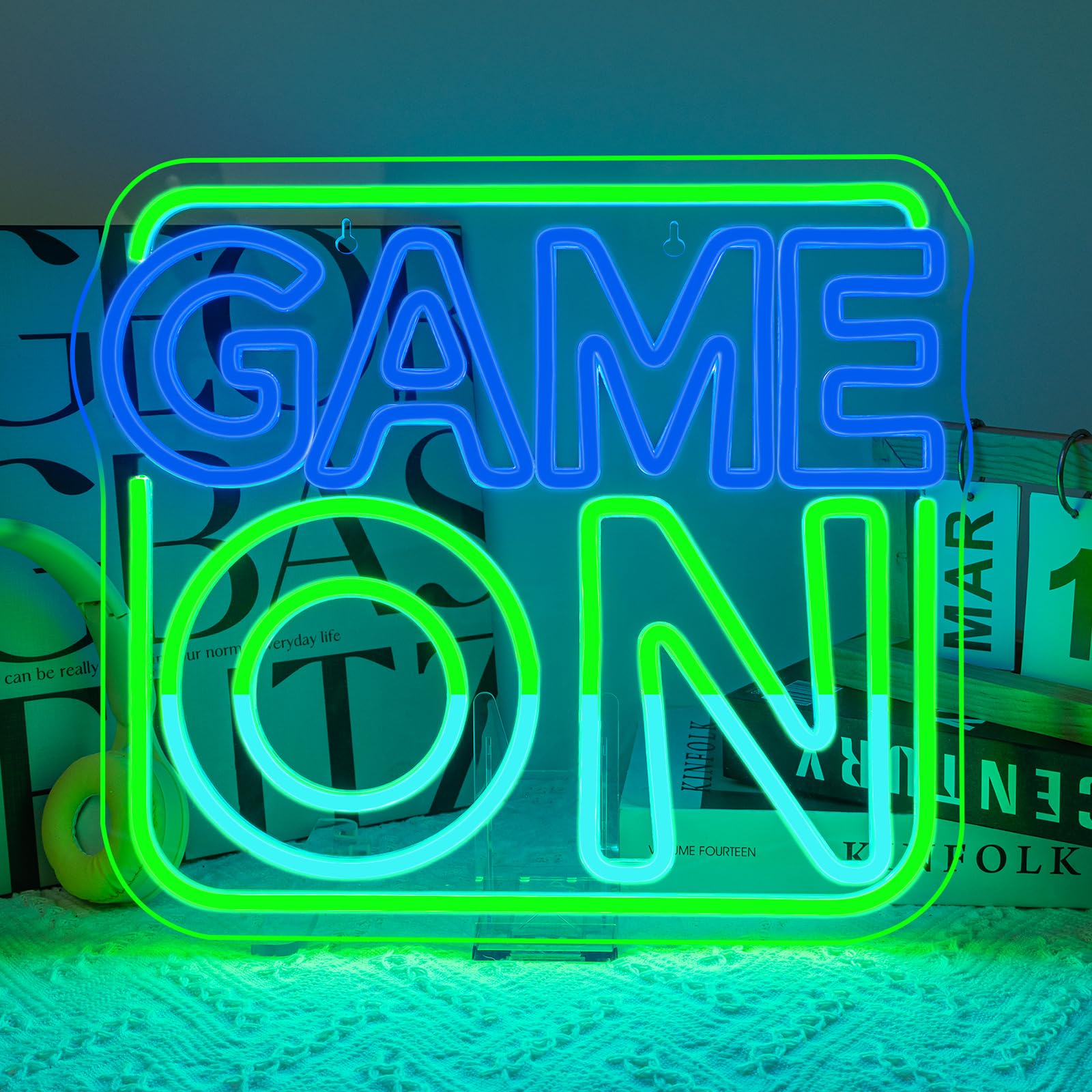 LUCUNSTAR Game On Neon - Targa da gioco Neon Sig per decorazione da parete, con scritta Game On al neon, dimmerabile, per gamer zocker fan dei bambini, zona di gioco, sala giochi