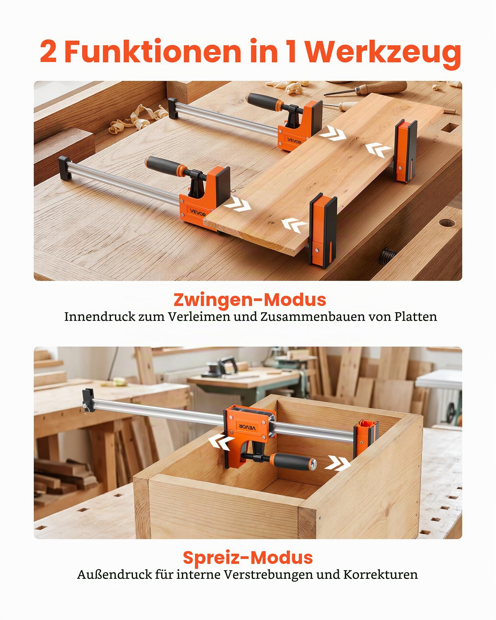 VEVOR Schraubzwingen, 4er-Pack, 91,4 cm Öffnung, F-Zwingen, 680 kg Klemmzwingen, 2-fach Klemm-/Spreizfunktion, Weiche Gummifüße, Stange aus Kohlenstoffstahl, für Holz-& Metallbearbeitung