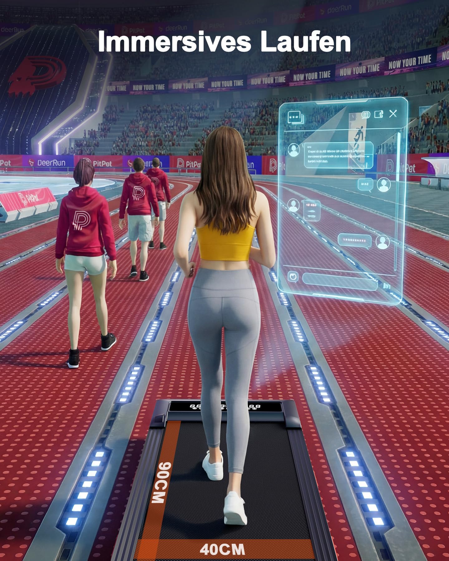 Raceable Walking Pad mit Steigung, Lacuffy Laufband für Zuhause mit APP-Steuerung, unter dem Schreibtisch Laufband mit AI-Training und Multi-Runner-Rennen, Max 136kg