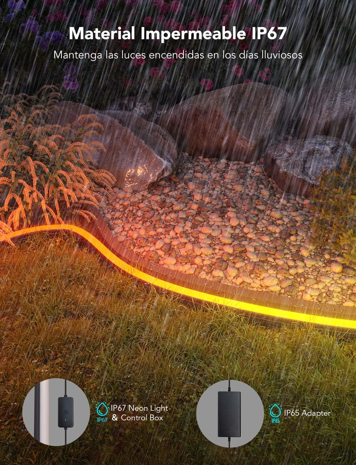 Govee Tira de LED de Neón 10M, RGBICW Tira de LED, App&WiFi Control, IP67 | 16M Colores DIY, 64+ Modos de Escenas, Sync Música, Alexa y Google Assistant, Instal. Fácil, Jardín/Patio/Muros/Camino