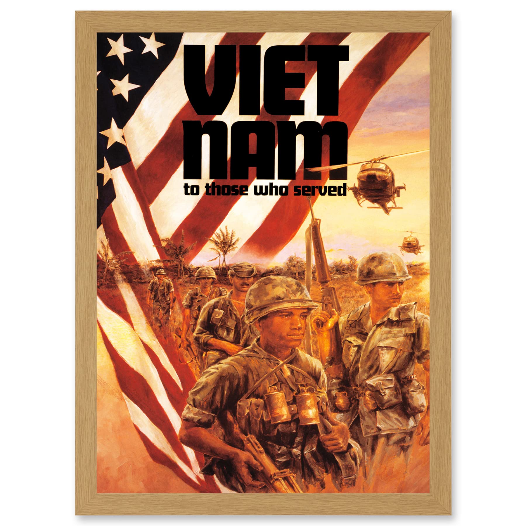 Artery8 Vietnam War Veteran Flag Soldier Gun Military A4 Artwork Framed Wall Art Print