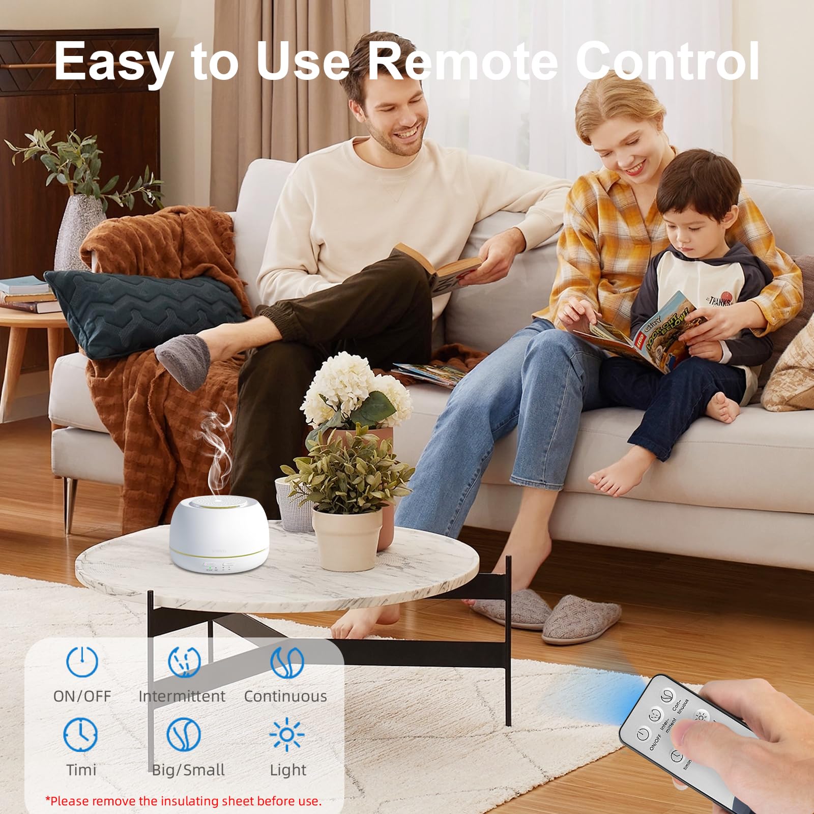 SEEDSEEL Diffusore di oli essenziali da 300 ml, 8 ore di autonomia, diffusore per aromaterapia con telecomando, luci LED a 7 colori per casa, camera da letto