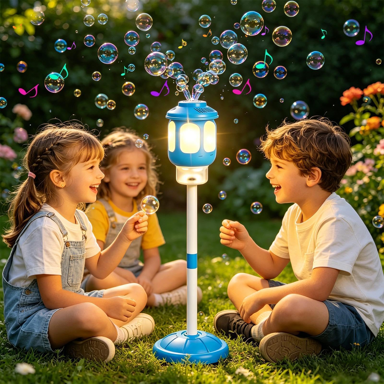 Bubble Tower Toy Regulowana Wysokość Dmuchawa Automatyczna Działanie Zewnętrzna Lampa Uliczna Muzyka Akcesoria Do Ogrodów Zabawna Dekoracja