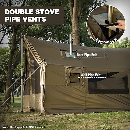 Miniatura 4 de REDCAMP Hamaca grande con gato de estufa, tienda de campaña de pared de invierno impermeable y resistente al viento con falda de nieve, tiendas