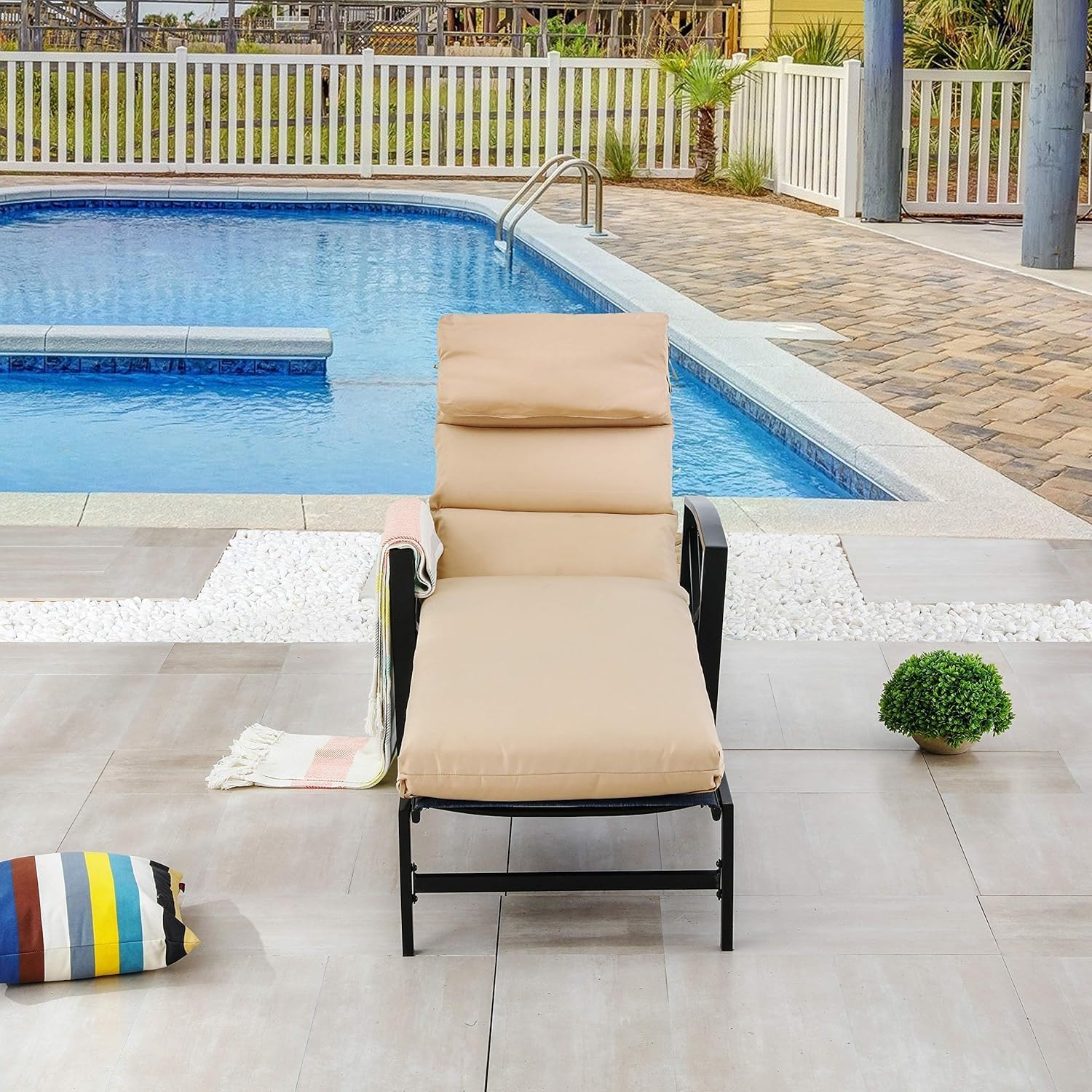 LOKATSE Home Outdoor Adjustable Chaise Patio Steel Furniture Metal Lounge Chair with Cushion