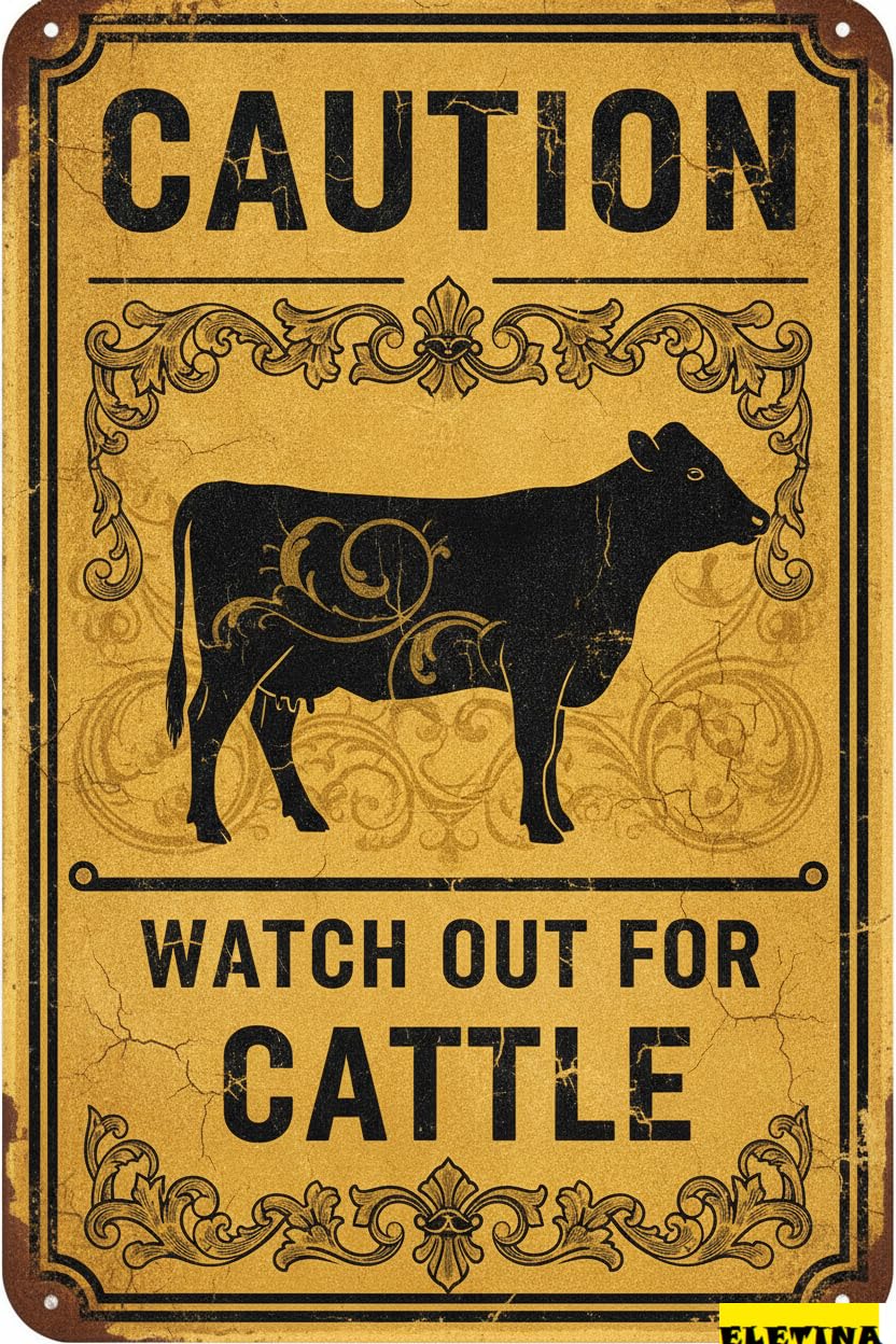 Tin Sign for Man Cave Caution Watch Out Cattle You Have Been Warned Aluminum Metal Tin S Door Warning Zoo Fence Gate Yard Home Wall Decor 8x12 Inch Private Property Decorative