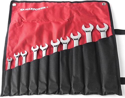 Miniatura 2 de MAXPOWER Juego de 10 llaves de trinquete SAE con organizador de bolsa, acero CR-v premium, 12 puntos, 72 dientes, extremo de caja y juego de llaves