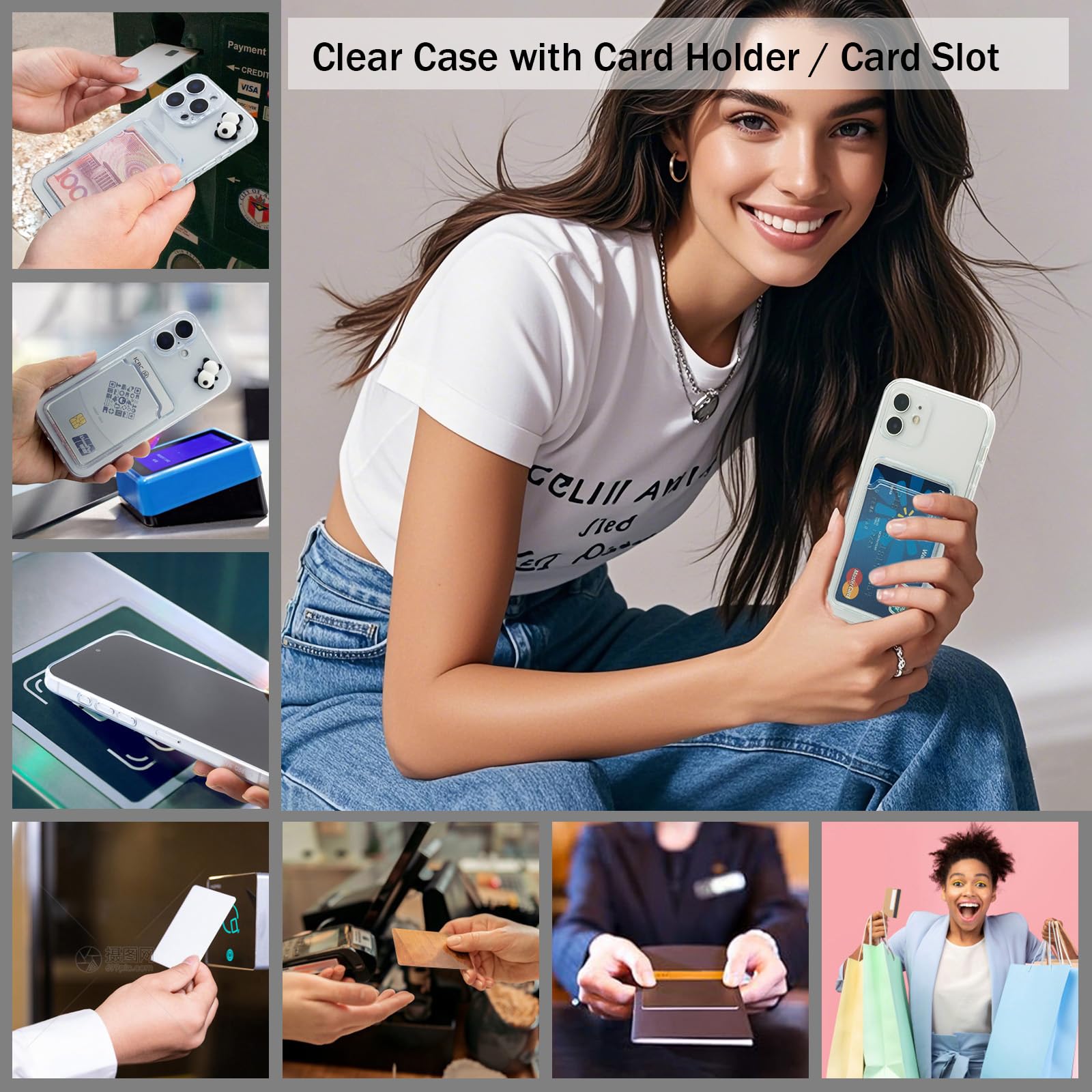 Chengyuanfeng Cover Trasparente per iPhone 12 con Porta Carte, Custodia Ultra-Sottile 1,5 mm in TPU Antigiallo Antiurto, Minimalista con Slot per 1 Carta, per Pendolari, Metro e Pagamenti Contactless