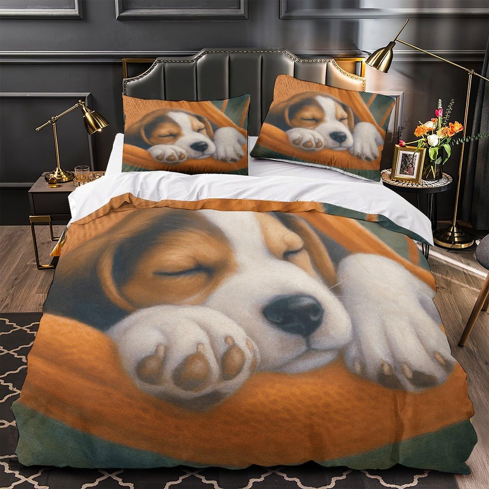 MMDASBVPE Sleeping Puppy Quilt Cover 3D Print All Season 3PCs Bed Linen Hidden Zipper Duvet Cover Ultra Soft Anti-allergic for Adults Teens Women Kids Girls Boys Youth King（220x240cm）