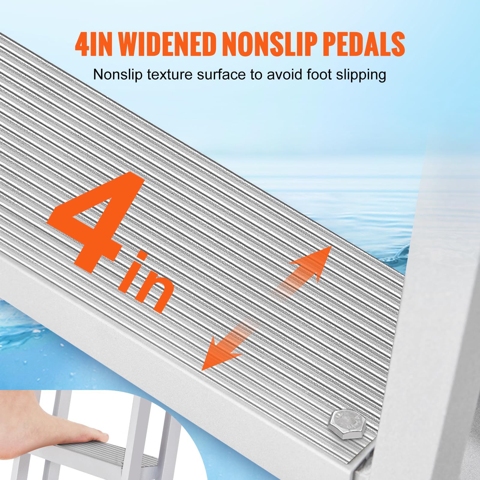VEVOR Dockleiter 4 einziehbare Stufen 159kg Tragkraft Pontonbootleiter aus Aluminiumlegierung mit 1400-1705mm Einstellbarer Höhe 10cm breite Stufe zum Einsteigen in Schiffe/Seen/Schwimmbäder