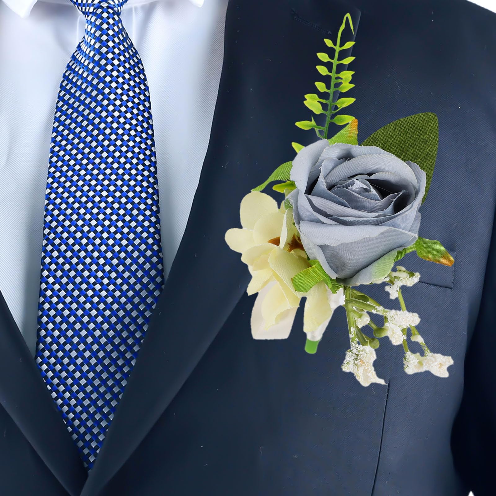 Wedding Boutonniere for Men, Men's Rose Flower Buttonholes Artificial Groom Corsage Prom Suit Decoration for Groomsmen and Groom (Style 1)