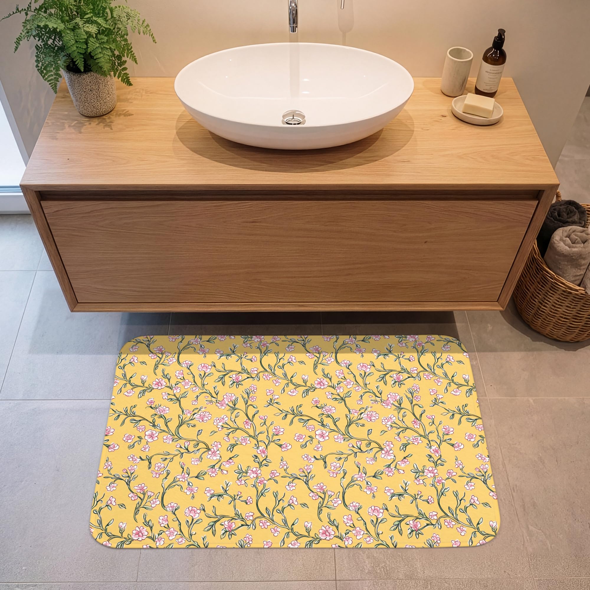 Tappeti Bagno Rettangolare 90x60 cm Tappetino Doccia Assorbente Bath Mat Decorazioni Memory Foam Tappeto Lavabile Moderni Fiori - Motivo - Giallo