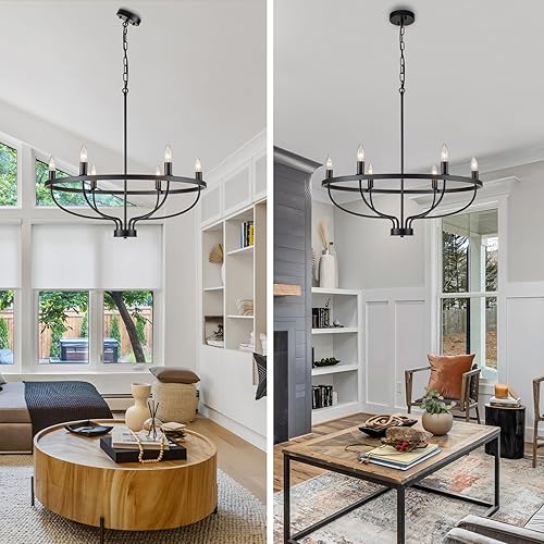 Miniatura 5 de BrkNit Candelabro negro de granja para comedor, 6 luces de comedor sobre mesa, lámpara moderna de cocina, lámpara vintage para colgar en el techo