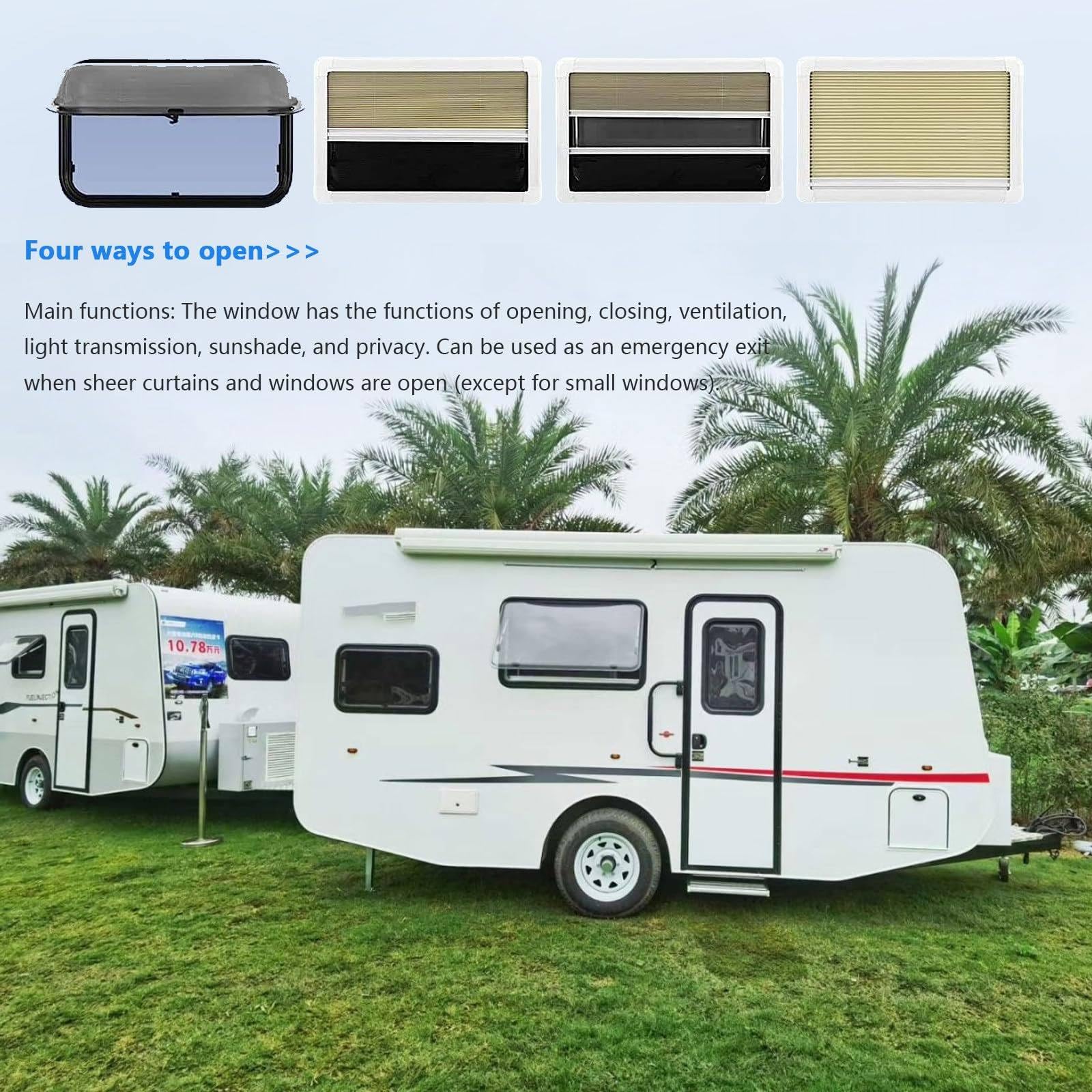 Ventana Empuje para RV, Vidrio Acrílico Redondeado de Doble Capa a Prueba de UV con Cortina de Privacidad para Caravana Camper, Apta para Puerta de Pared de Camper de 1.18-3.15 '',1300x550mm