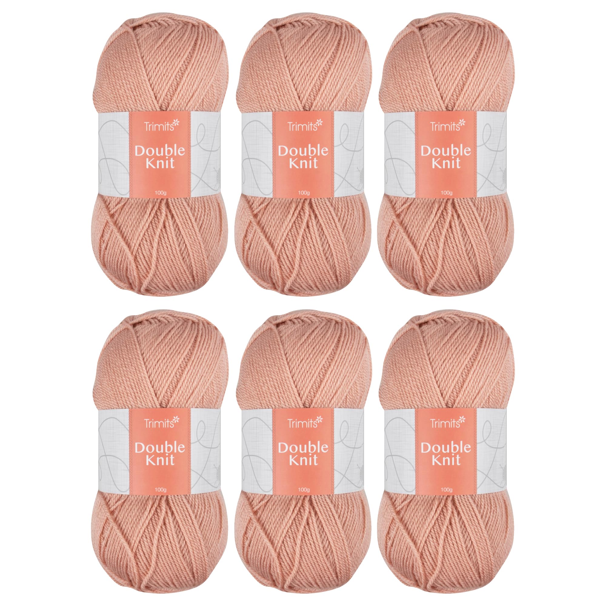 Trimits Double Knit Acrylic Yarn Wool for Knitting and Crochet - 6 x 100g (280 metres) - Soft Touch Easy Care Machine Washable DK Yarn, Oeko-TEX Certified Fibre, Petal Peach