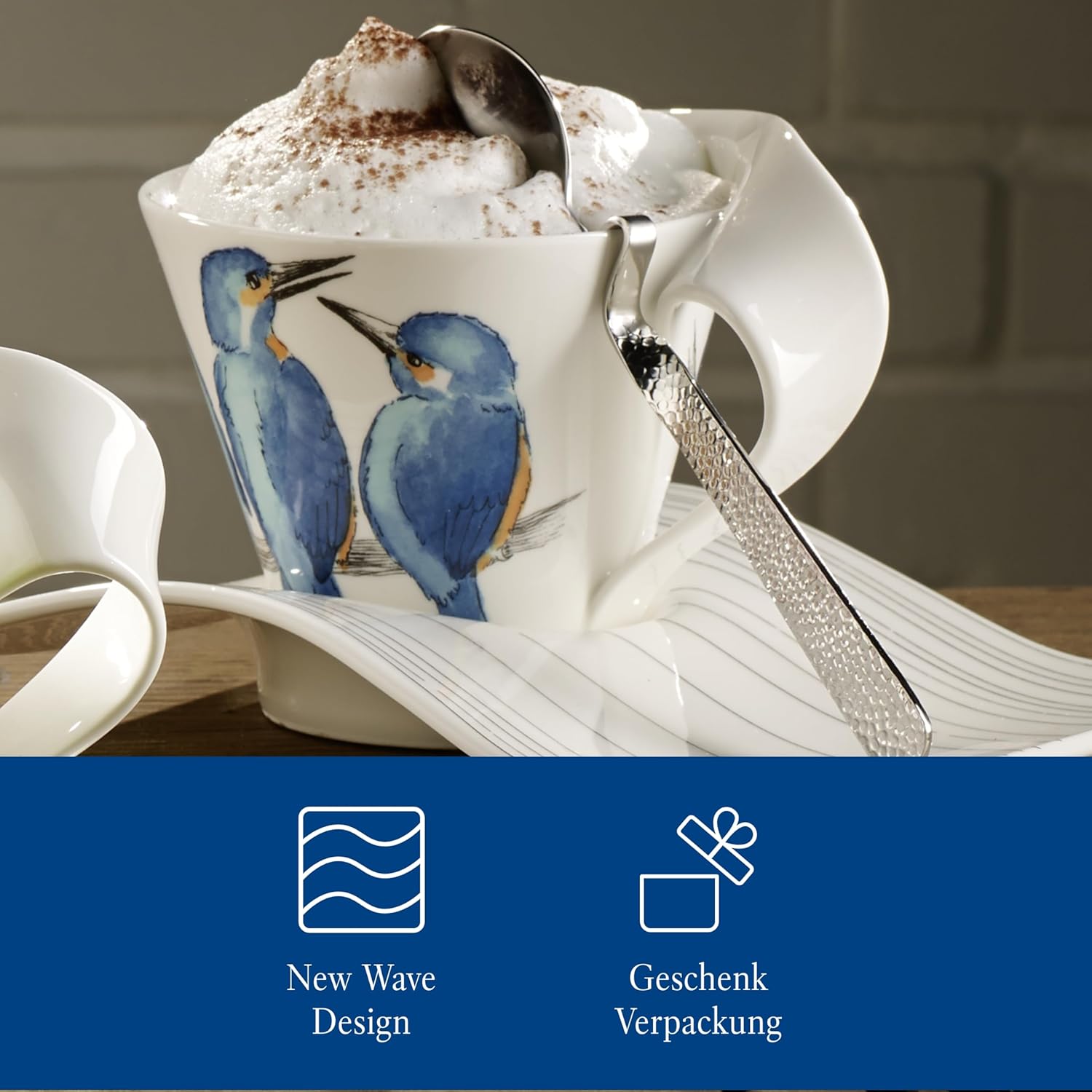 Villeroy & Boch NewWave Café Coffee Mug King Fisher, 300 ml, Height: 11 cm, Premium Porcelain, Blue/Multicolour