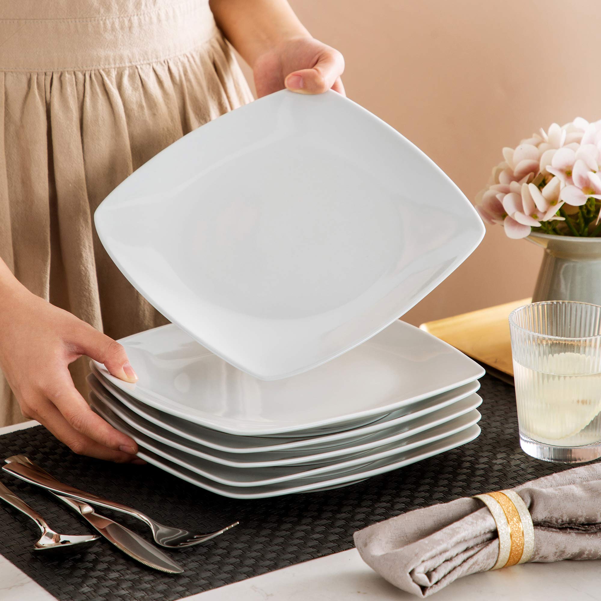 Talerze obiadowe biały kwadratowy porcelanowy talerz obiadowy talerz deserowy sałatka owoce wołowina płaska taca deserowa talerze sałatkowe (M)