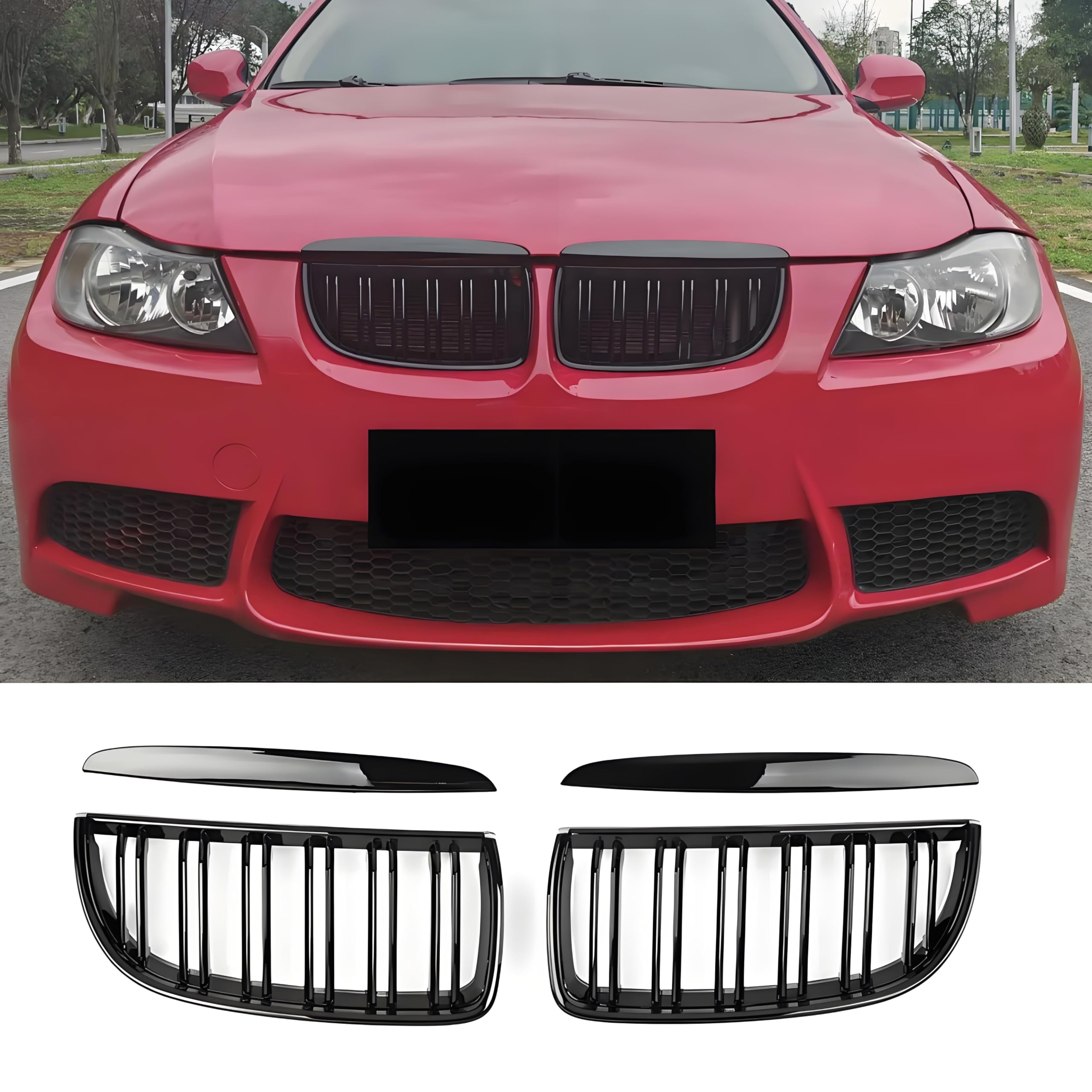 E90 E91 Nieren Schwarz - Kühlergrill - Passend für BMW 3er E90 E91 2005-2008 - Doppelsteg Nieren Sport Grill (For 3er E90 2005-2008)
