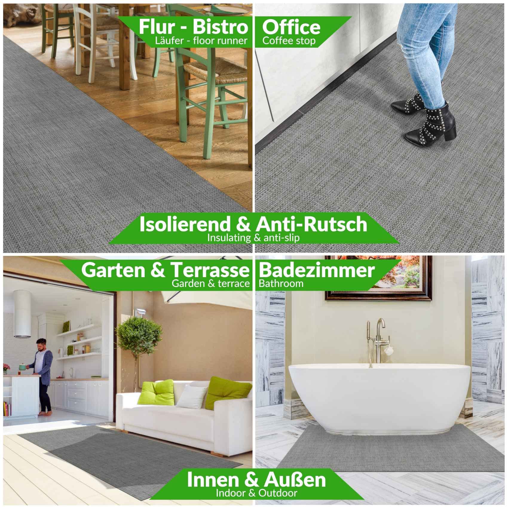 ANRO Läufer In-/Outdoor Teppich wasserfest Balkon Teppich auch für Balkon und Terasse Flur Bodenmatte wetterfest Grau Abwaschbar 400 x 100cm
