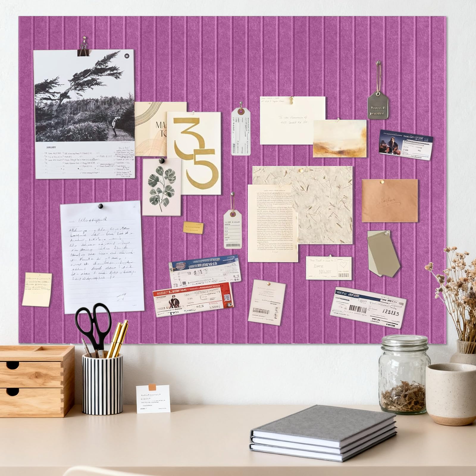 Large felt pin board, rose red, self-adhesive, 90 x 120 cm, pin board, cork 0.9 cm thick vision board set, photo wall, cork board, pegboard, memo board, felt boards, pin board, modern for office