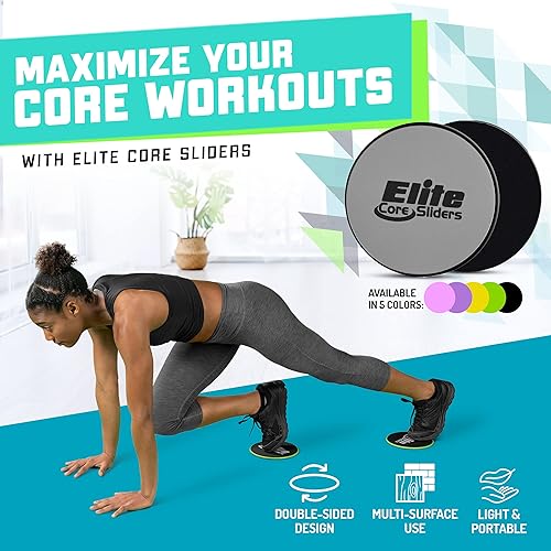 Miniatura 2 de Elite Sportz Core Sliders & Ab Roller Wheel  2 discos deslizantes de doble cara y rodillo de doble rueda para entrenamientos de cuerpo completo y
