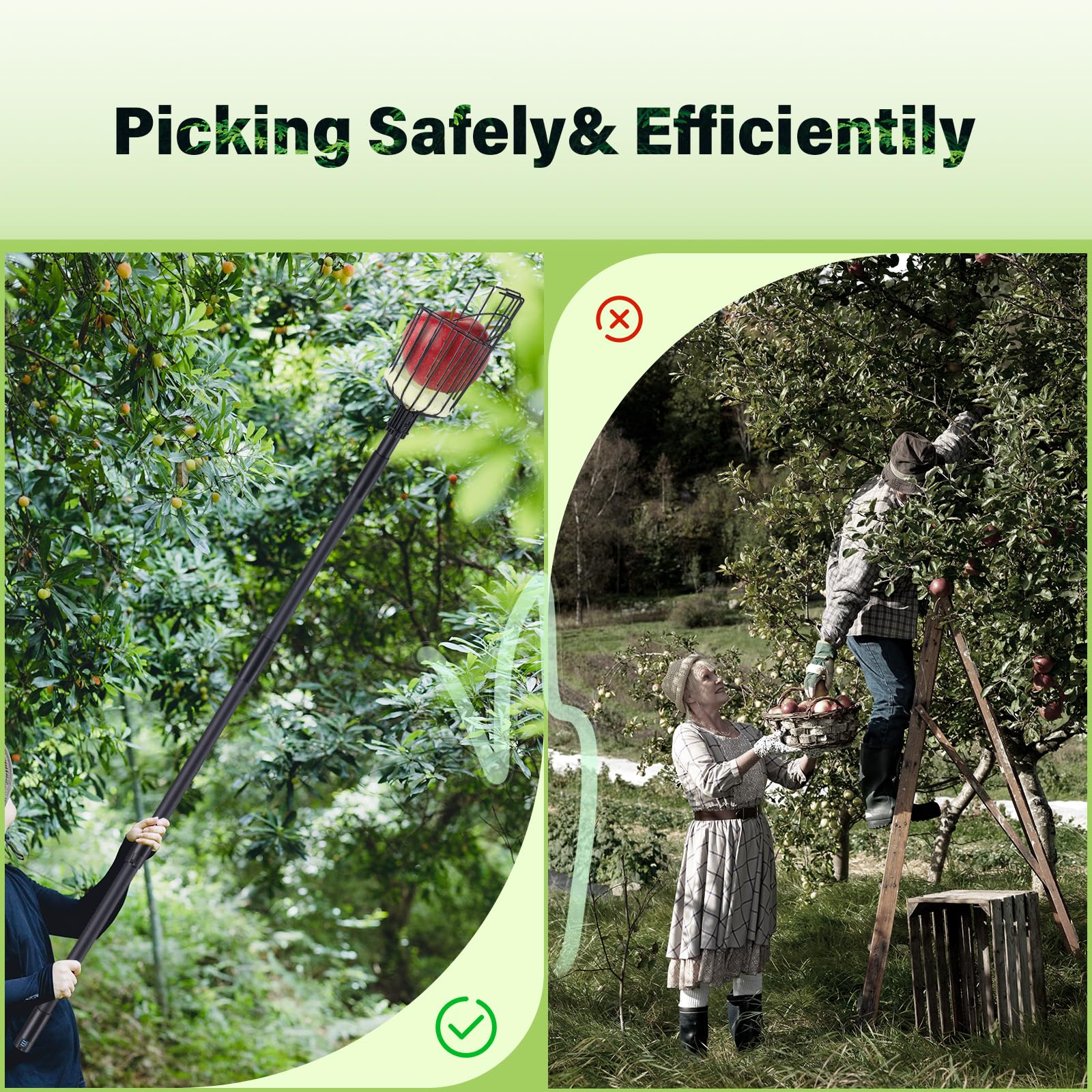 Recogedor de Frutas Ajustable de 115cm a 257cm, Recolector de Frutas, Palo para Recoger Manzanas, Duraznos,Peras