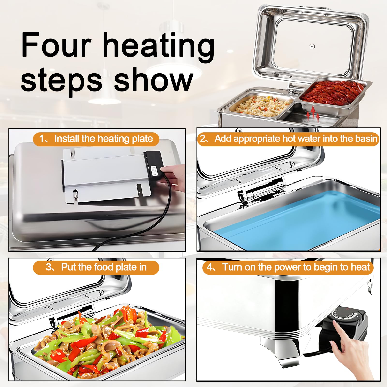 Chafing Dish Elettrico 9L, Temperatura Regolabile 35-85℃(FULL PAN) | Professionale Scaldavivande Elettrico per Buffet in Acciaio Inox, Contenitore Scalda Cibo per Buffet, Feste e Banchetti