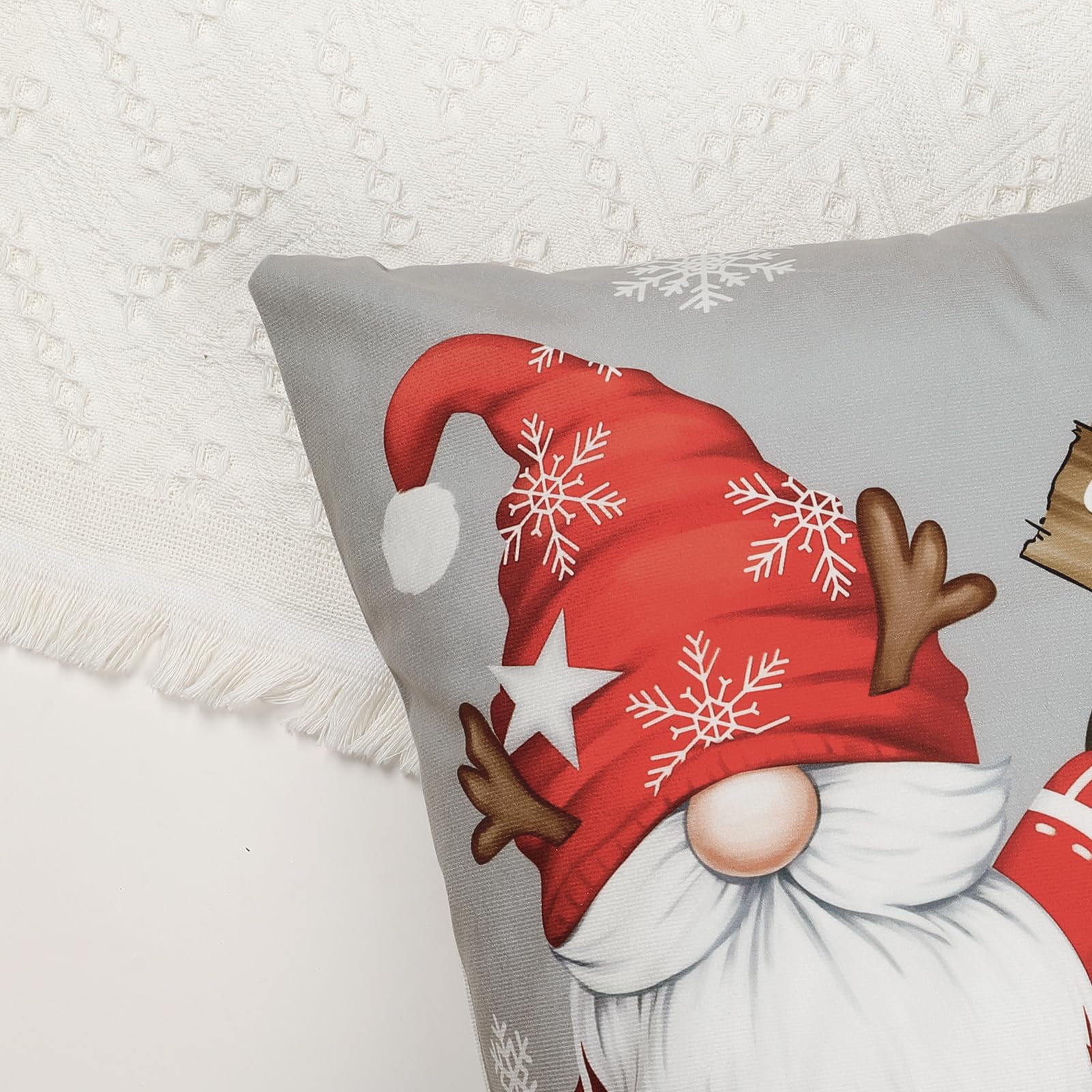 Bonhause Christmas Gnome Cushion Covers 45 x 45 cm Merry Christmas Tree Red Truck Decorative Throw Pillow Covers Polyester Linen Pillowcases for Sofa Bed Winter Xmas Decor Set of 4 - Image 4