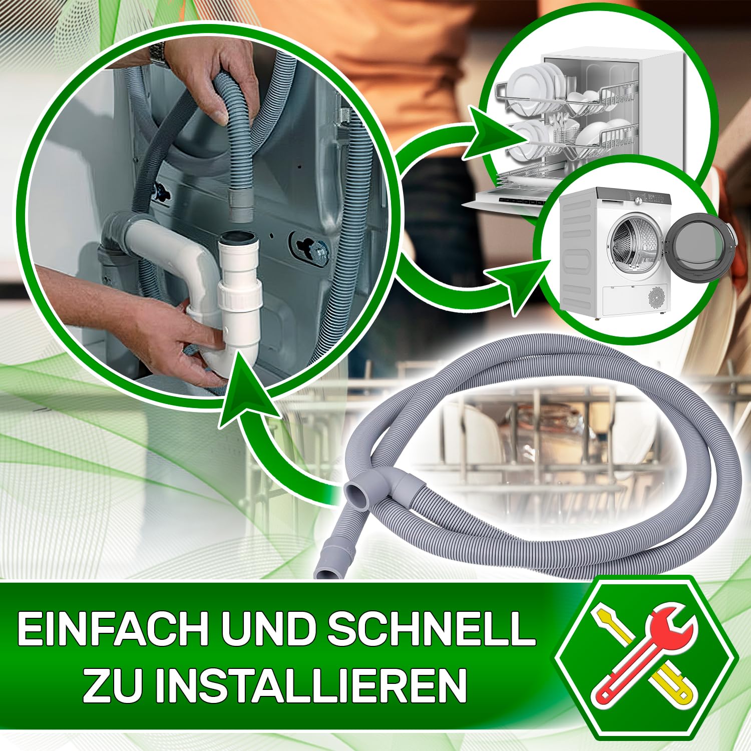 Desague wąż do pralki i zmywarki 2 m Ø19/22 mm oryginalny kod 1118270006 1118270030 8996461308406 C00318230 481953028847 dla AEG dla Indesit do Whirllbasen - 5 lat - ONIX TECH