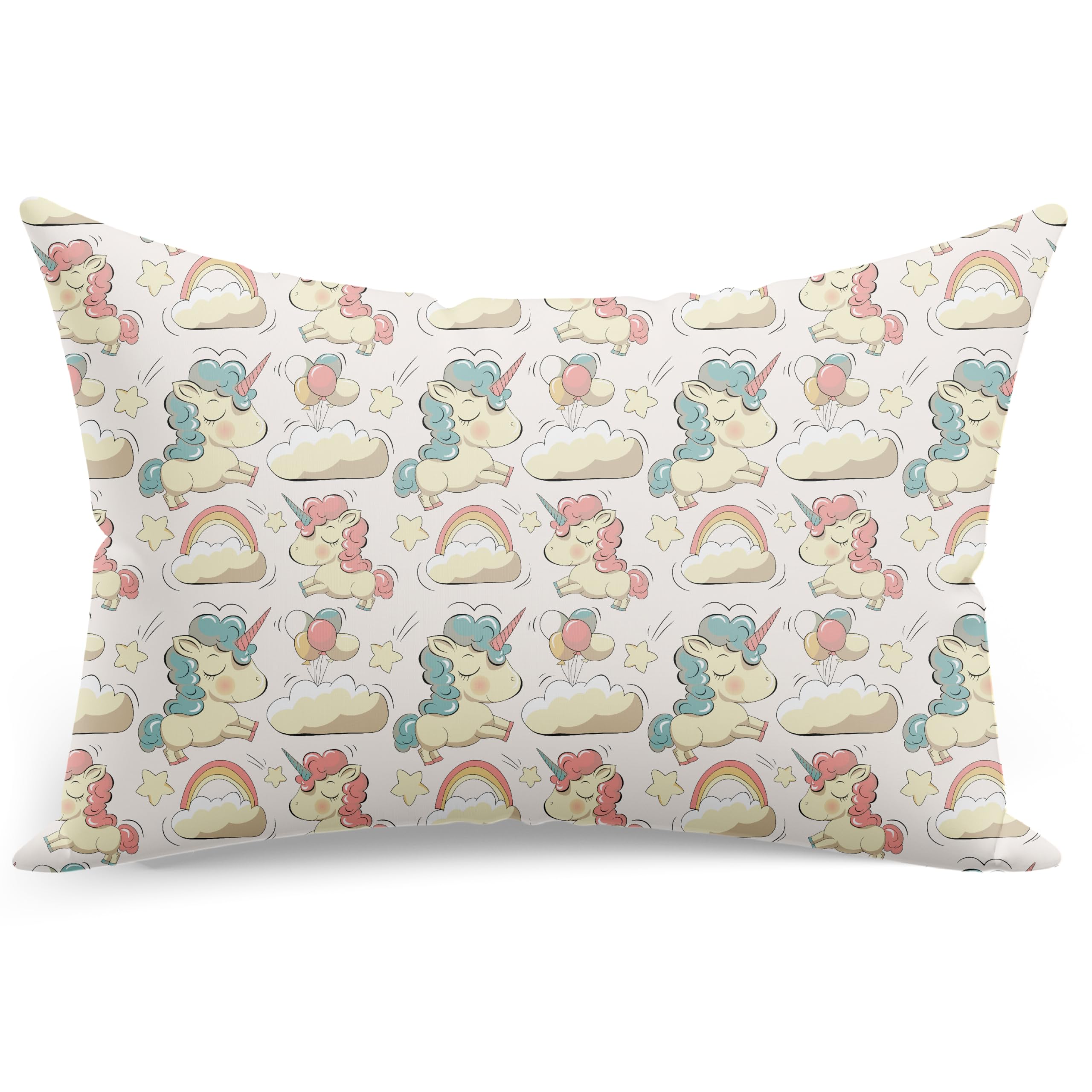 PinkZebra Flanell Kissenbezug 20 x 40 cm Kopfkissenbezug flauschig aus 100% Baumwolle, Kissenhülle ÖKO-TEX, mit Reißverschluss, Einhorn in den Wolken