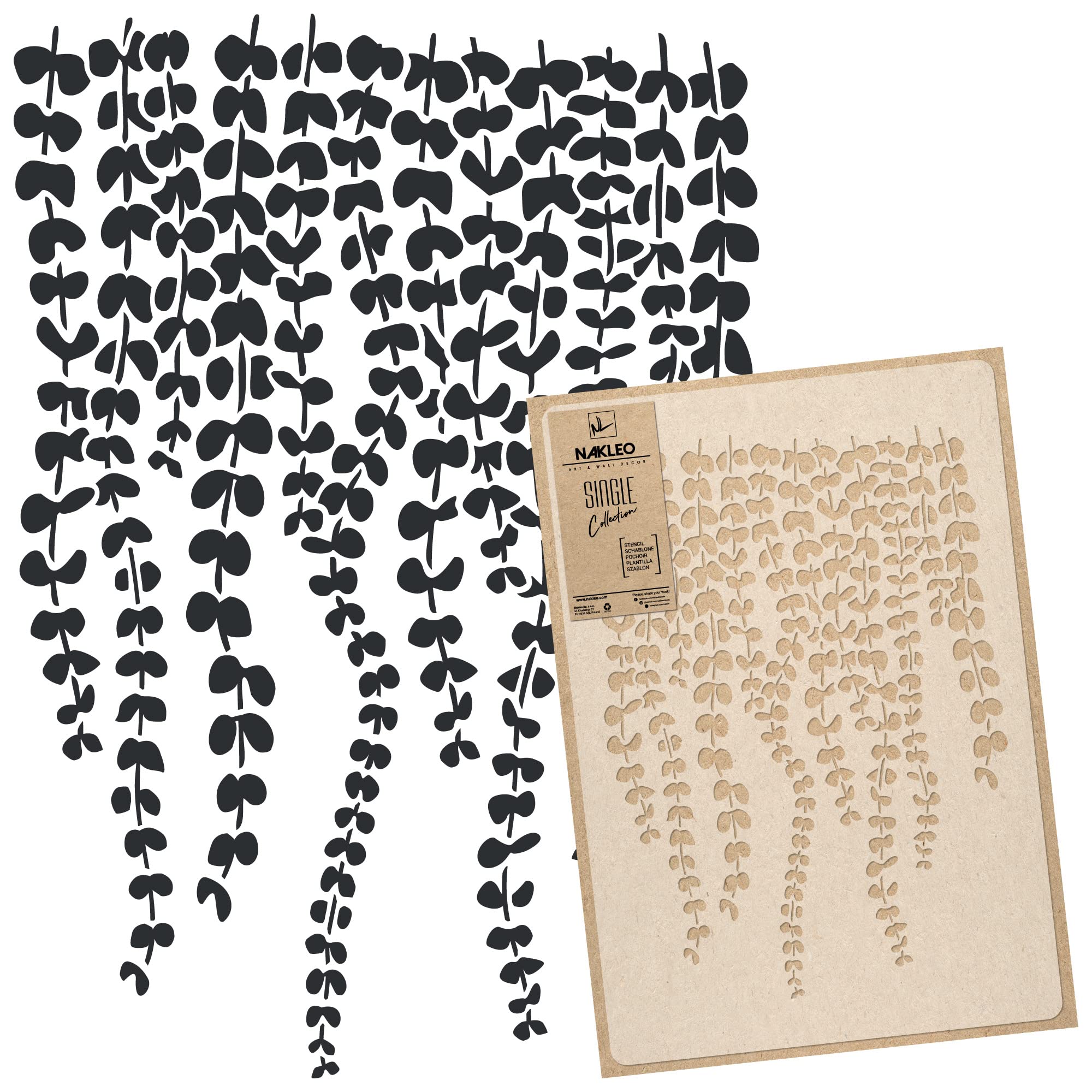 NAKLEO Floral Large Wall Painting Stencil 59x95 cm, Hanging Plant Leaves Pattern, Reusable Plastic Template, DIY Art and Craft Home Decor, Floor Wood Fabric Furniture