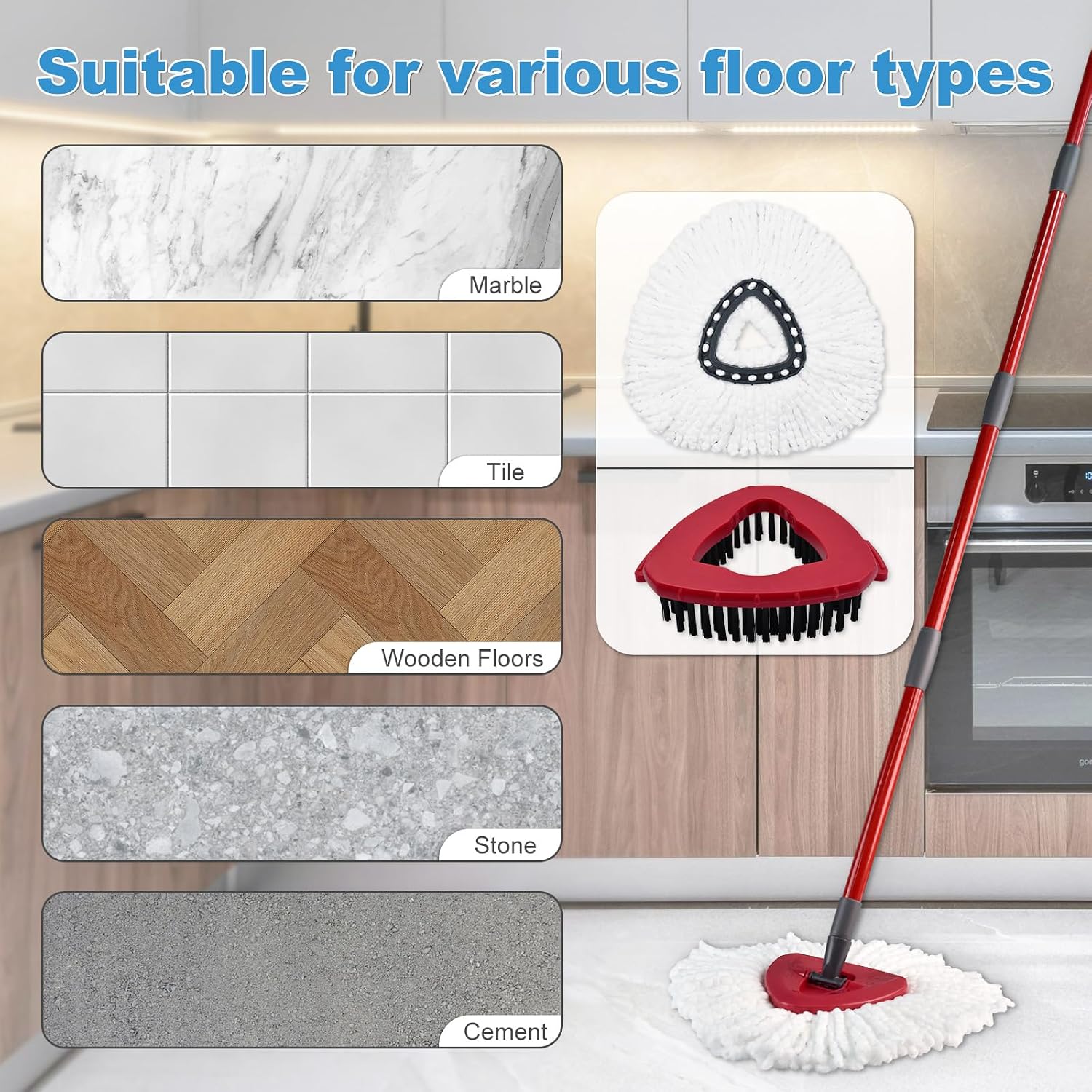 Mop Heads Replacements for Ocedar, Mop Replace Head for O Cedar, Mop Heads for O Cedar, Mop Replace Head for Cedar, Mop Heads for O Cedar Spin Mop Include 2 Pack Mop Refills & 2 Pack Scrubber Mop Head