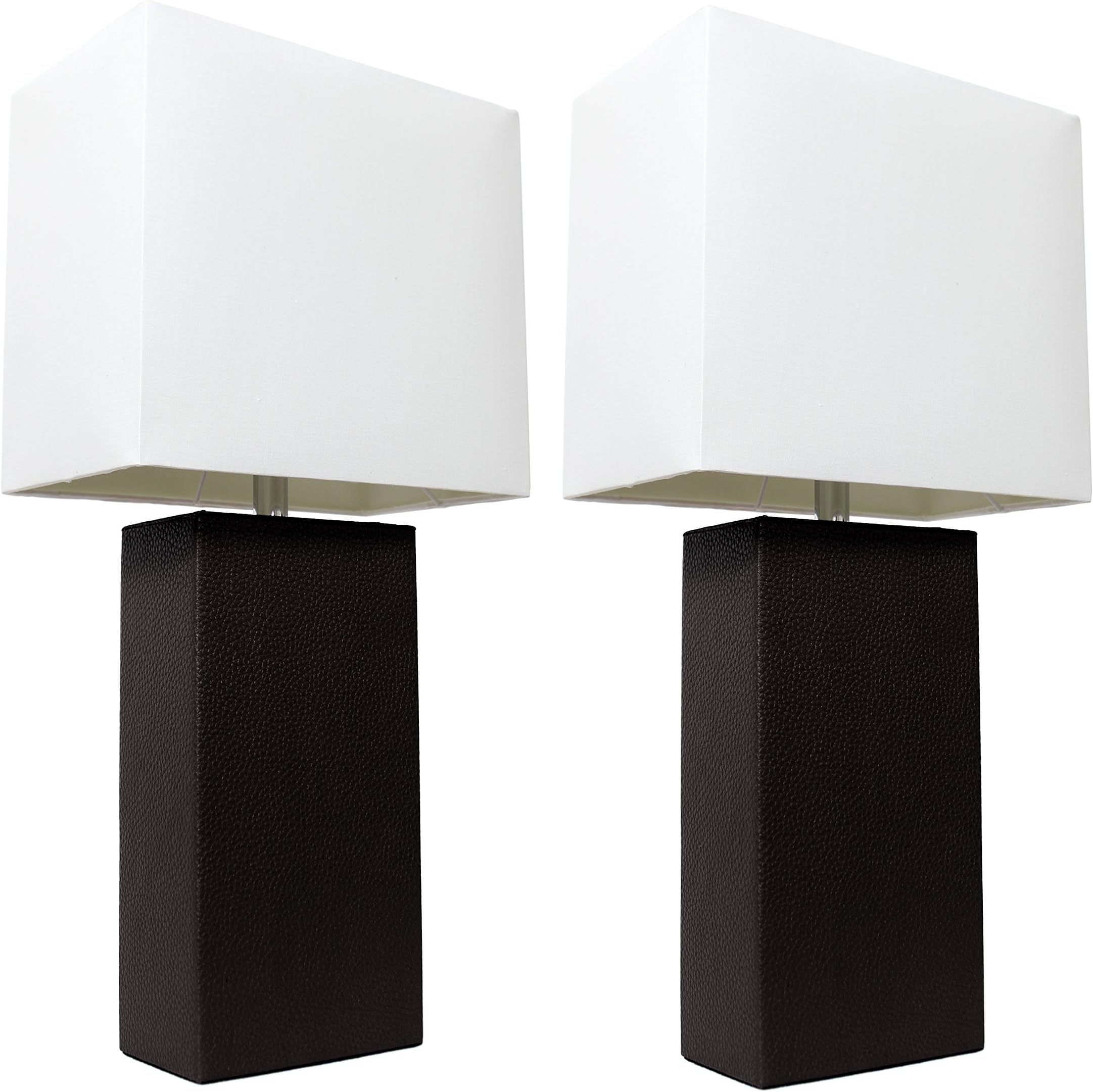 LC2000-BLK-2PK 2 Pack Modern Leather Table Lamps with White Fabric Shades, Black